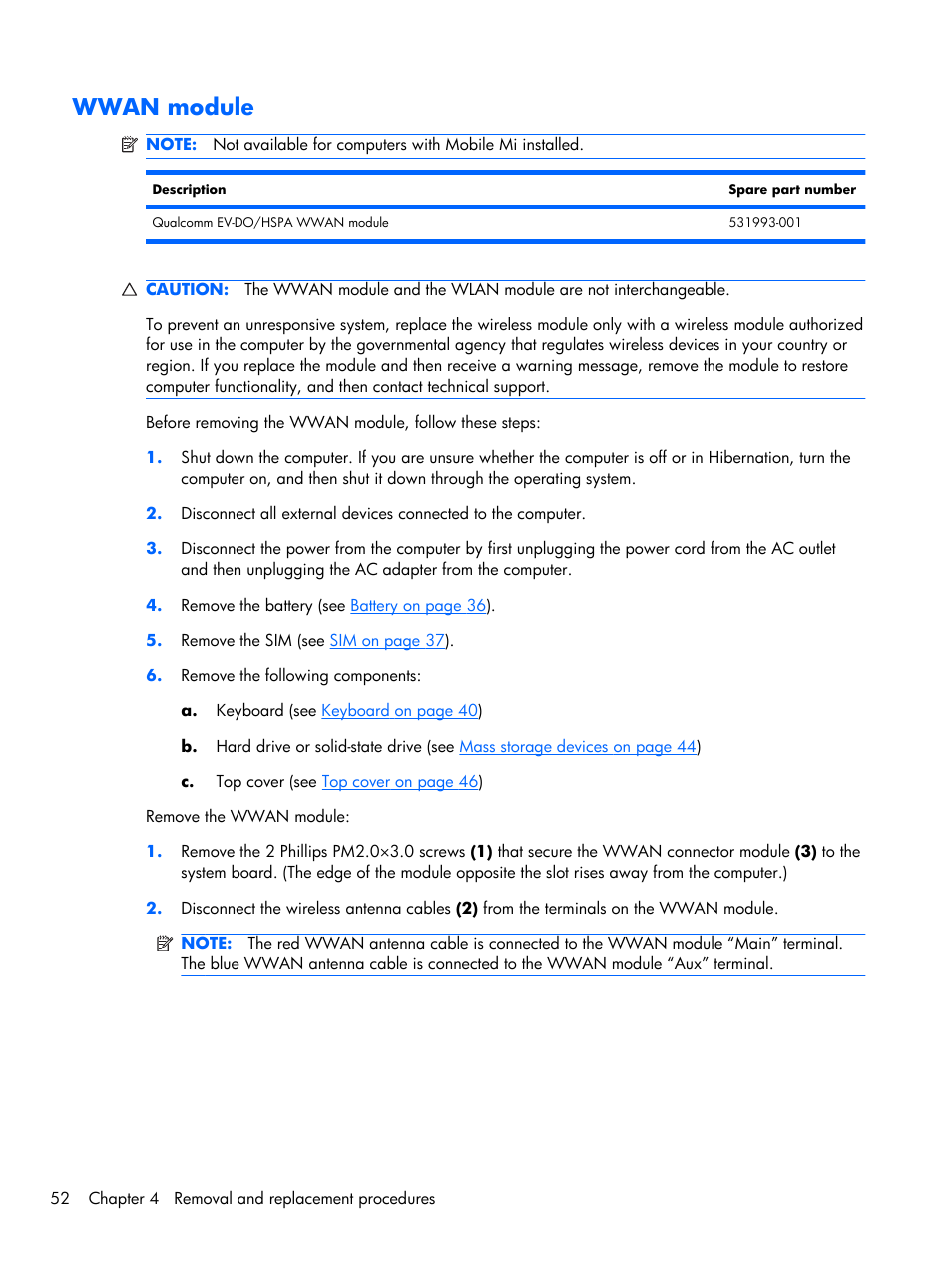 Wwan module | Compaq 102 User Manual | Page 60 / 119