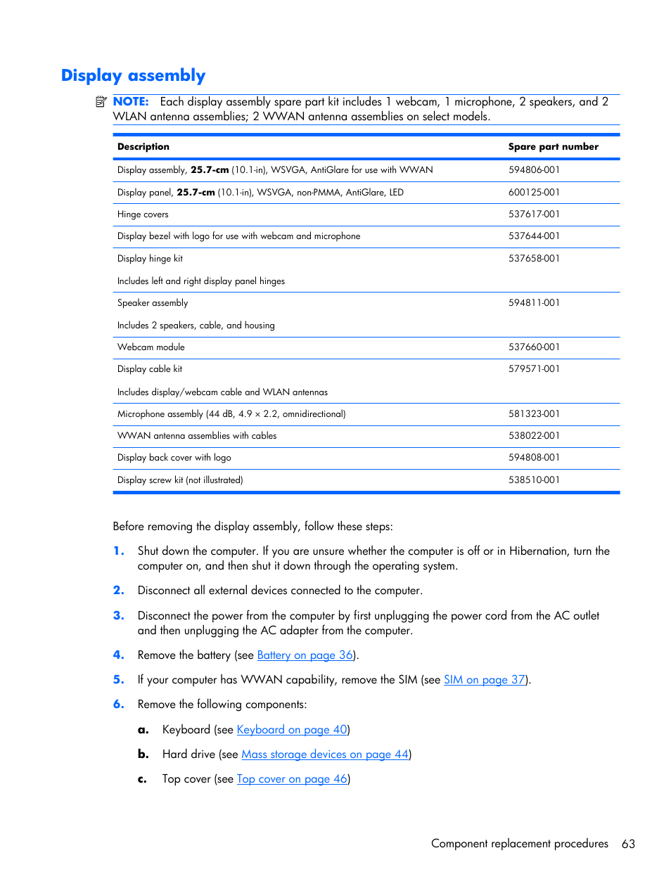 Display assembly | Compaq 102 User Manual | Page 71 / 119