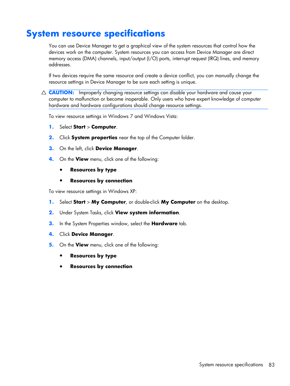 System resource specifications | Compaq 102 User Manual | Page 91 / 119
