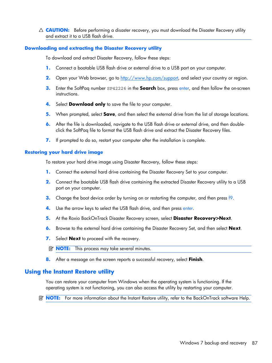 Restoring your hard drive image, Using the instant restore utility | Compaq 102 User Manual | Page 95 / 119
