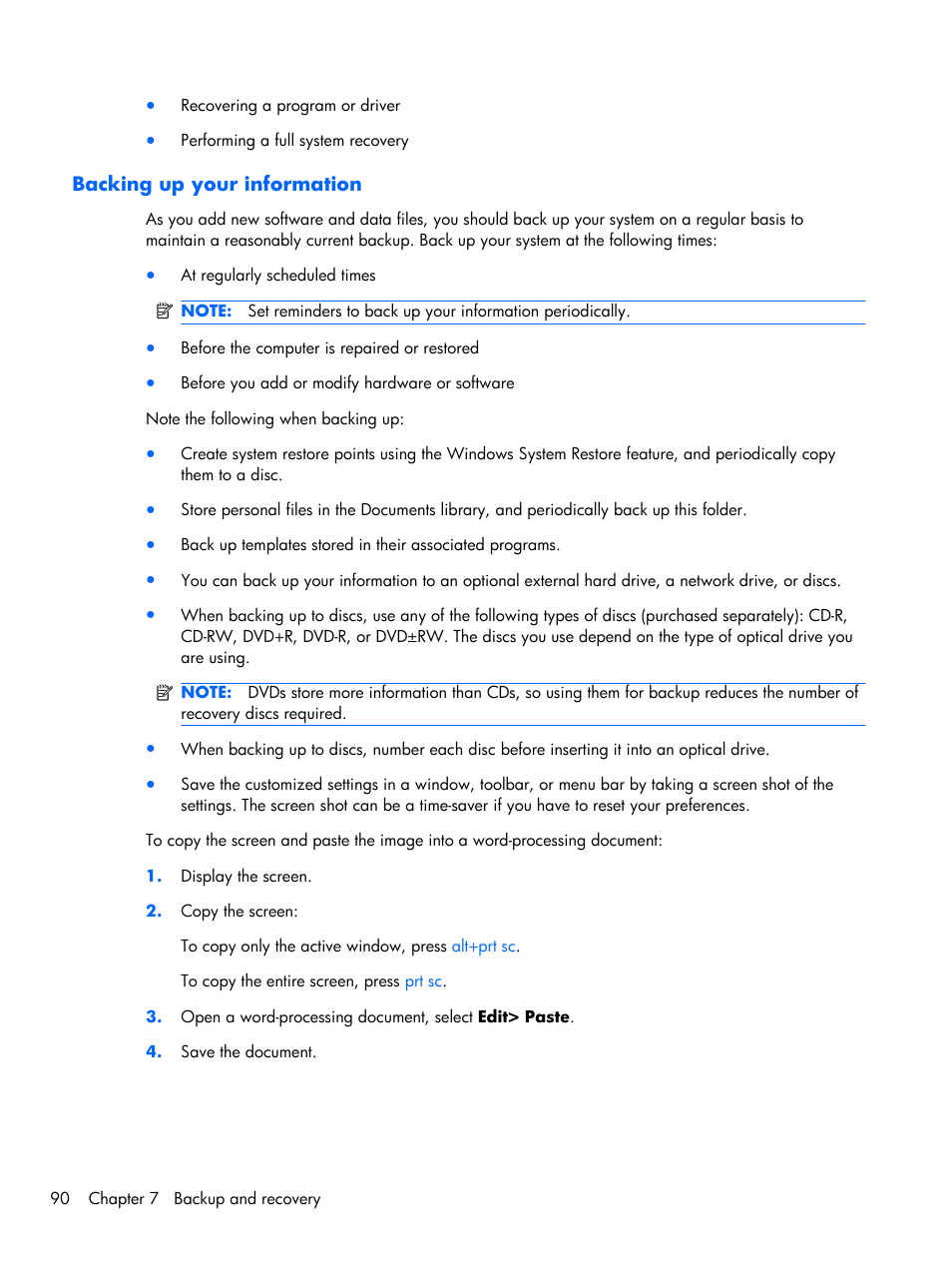 Backing up your information | Compaq 102 User Manual | Page 98 / 119