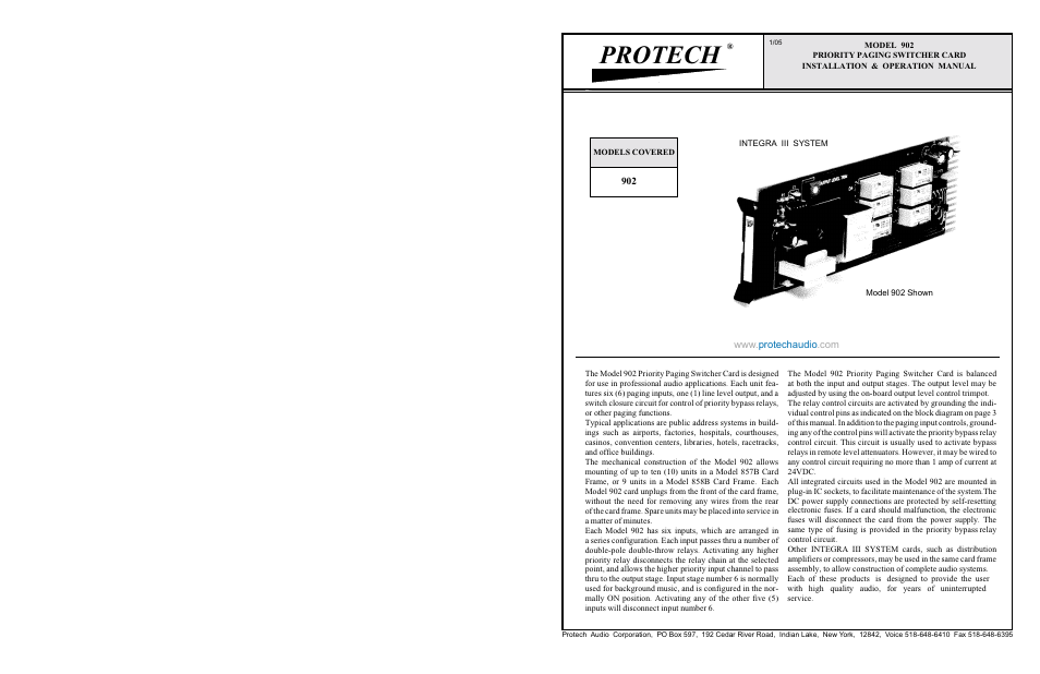 Protech Audio 902 User Manual | 2 pages