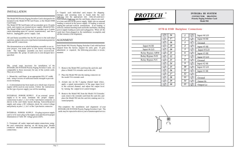 Protech, Installation, Alignment | Protech Audio 902 User Manual | Page 2 / 2