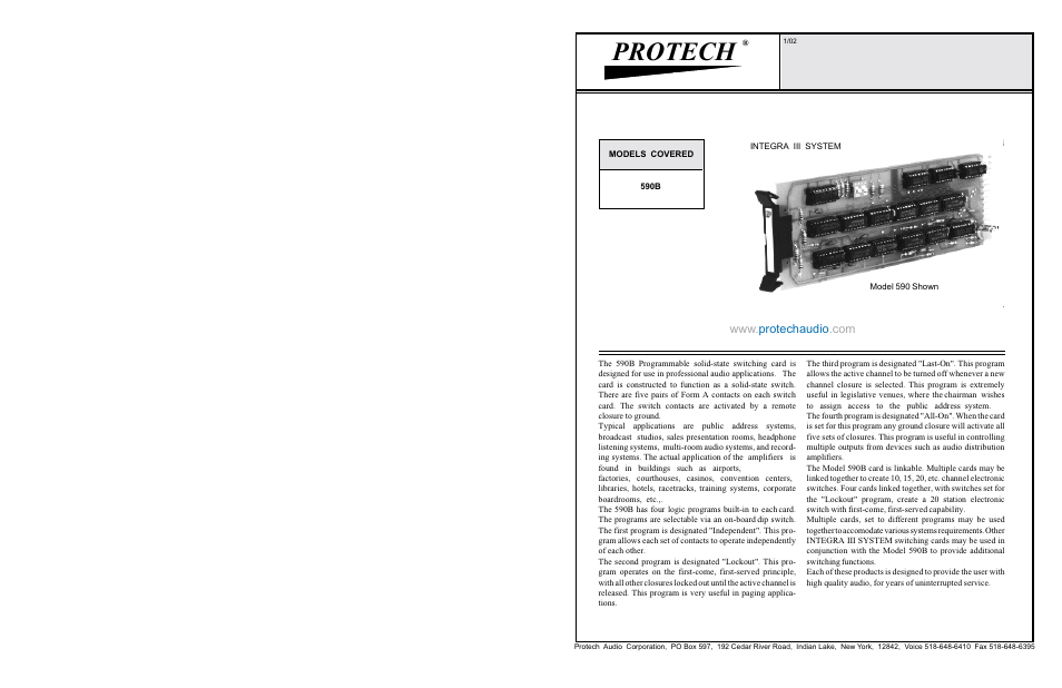 Protech Audio 590B User Manual | 2 pages