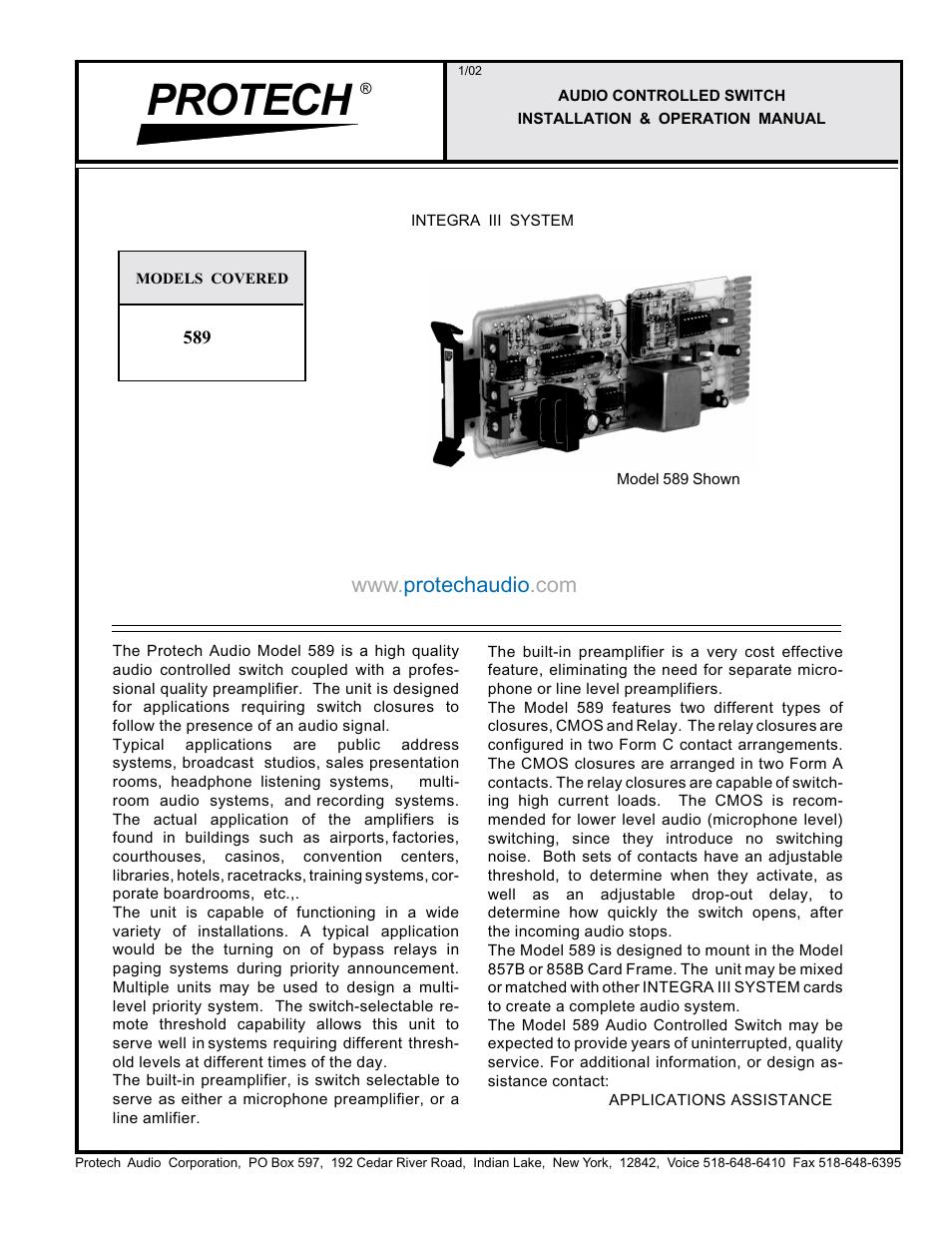 Protech Audio 589 User Manual | 3 pages