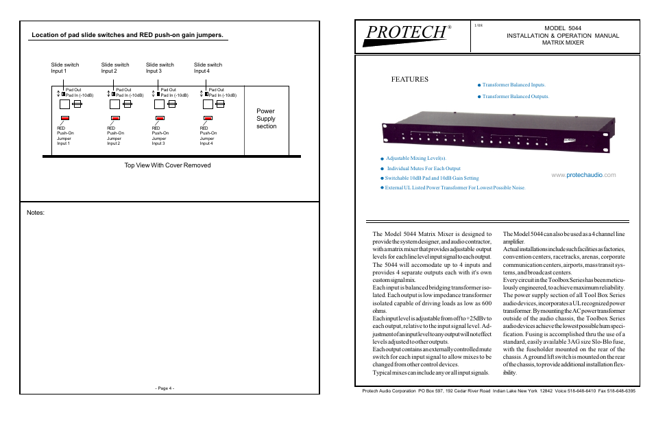 Protech Audio 5044 User Manual | 2 pages