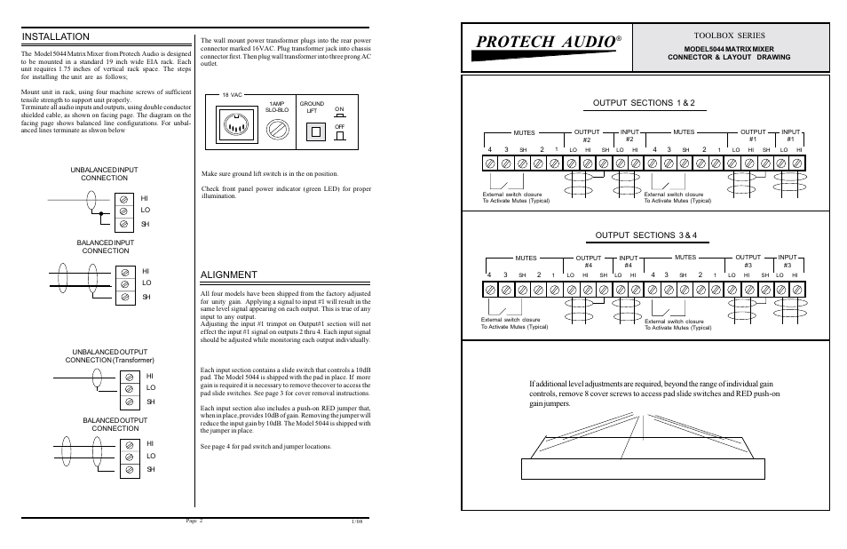 Protech audio, Installation, Alignment | Toolbox series | Protech Audio 5044 User Manual | Page 2 / 2
