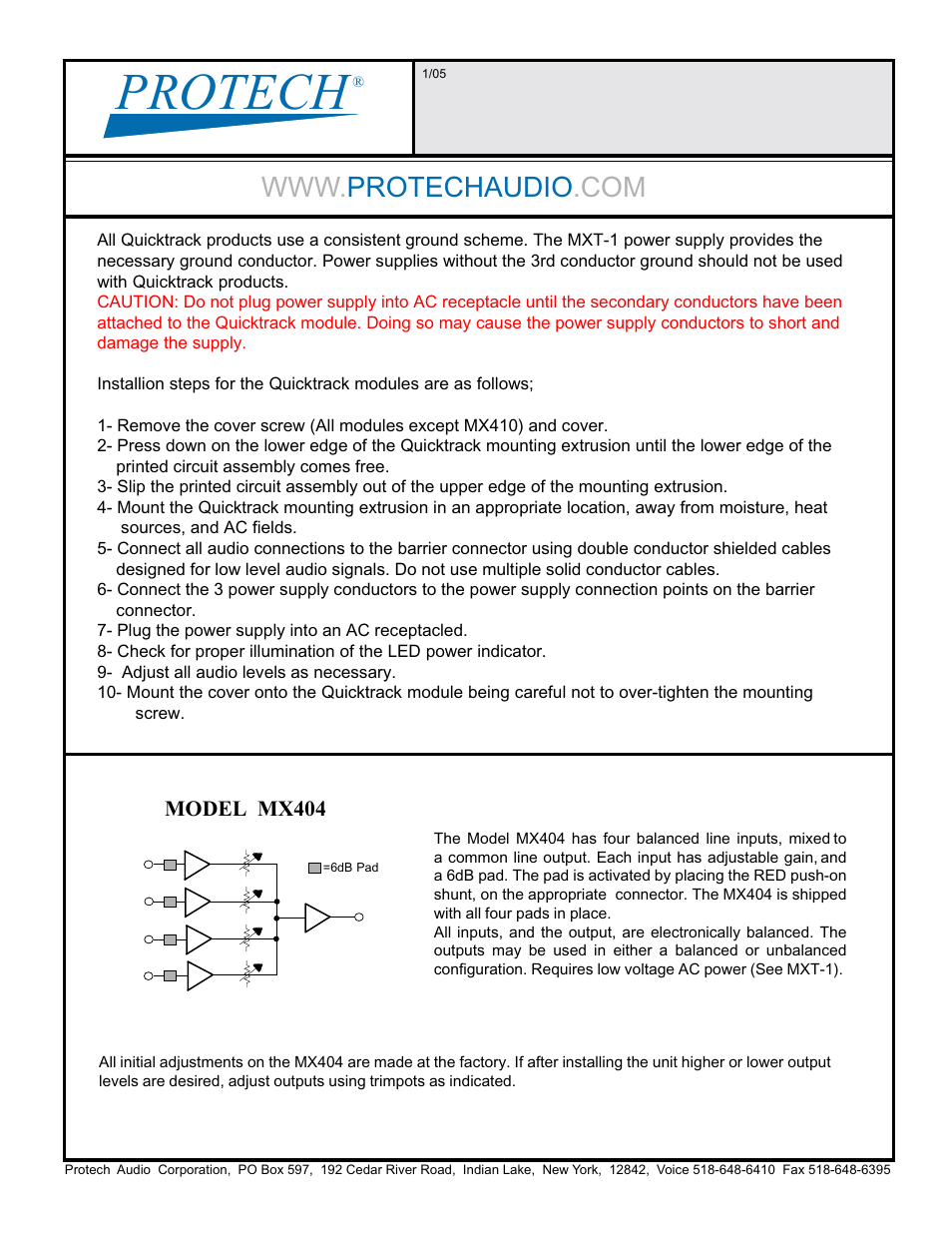 Protech Audio MX404 User Manual | 2 pages