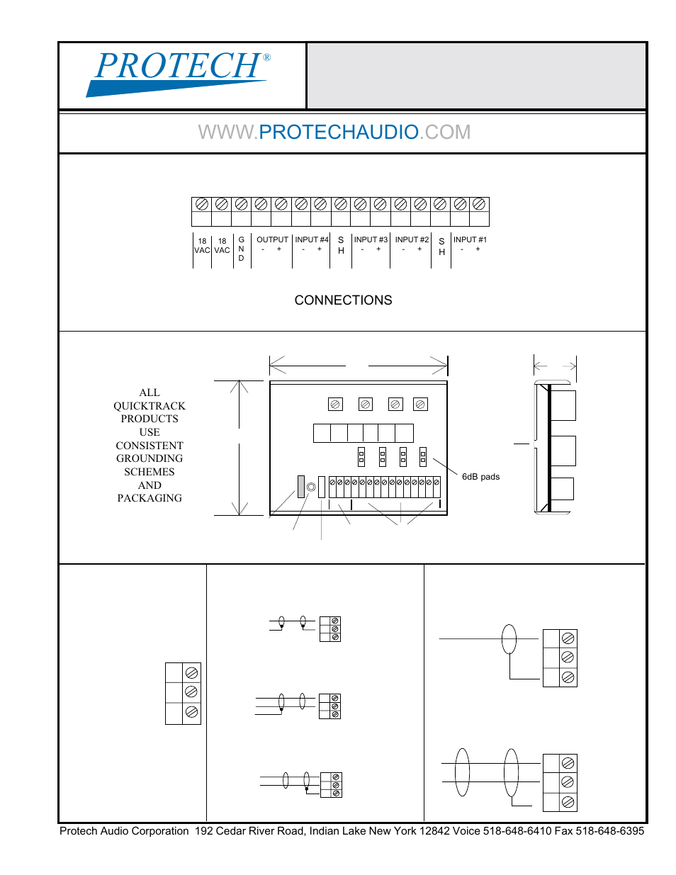 Protech, Connections | Protech Audio MX404 User Manual | Page 2 / 2