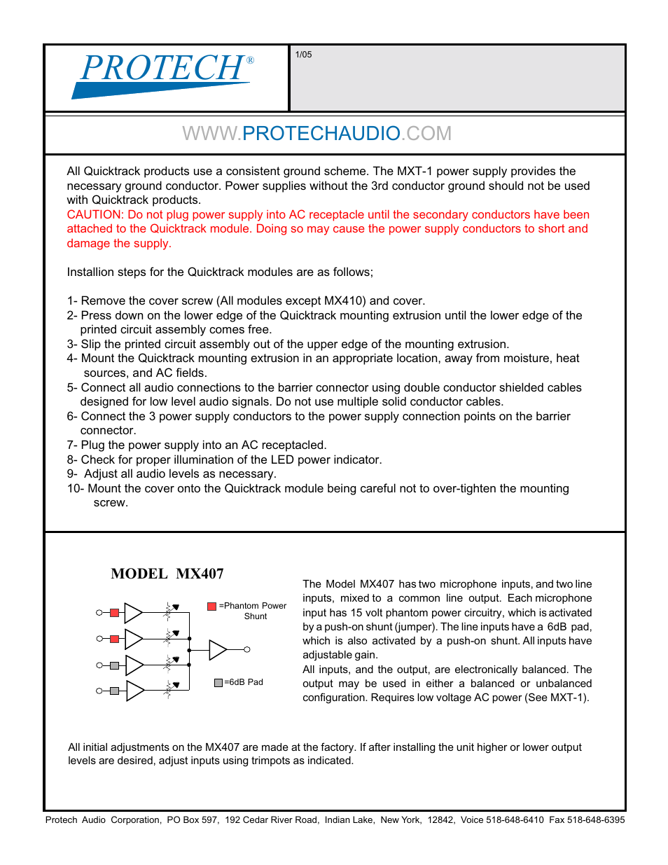 Protech Audio MX407 User Manual | 2 pages