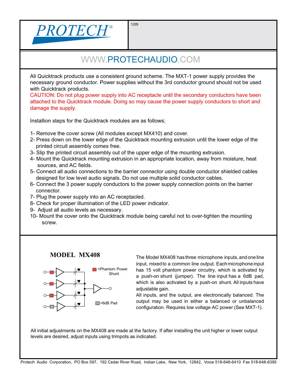 Protech Audio MX408 User Manual | 2 pages