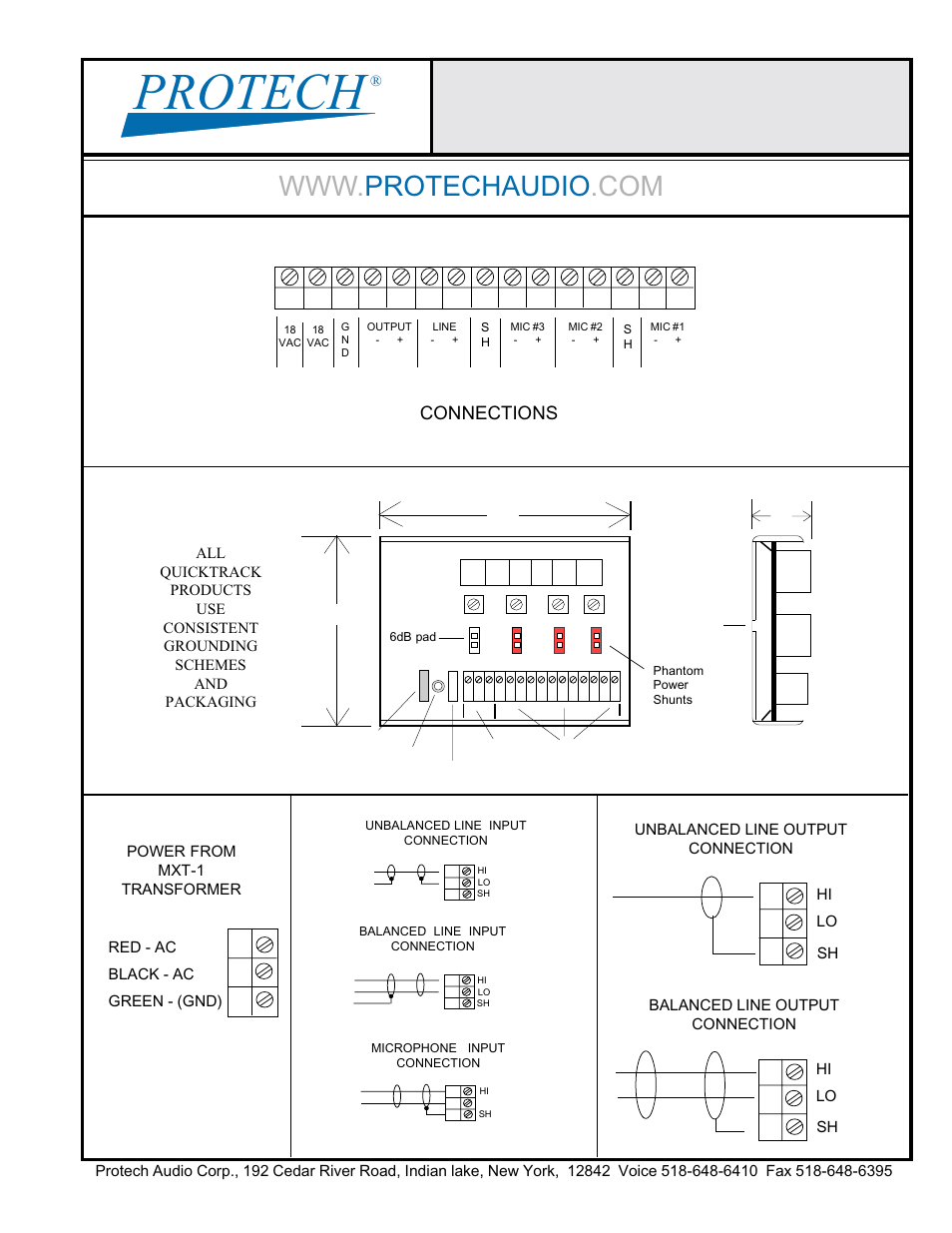 Protech, Connections | Protech Audio MX408 User Manual | Page 2 / 2