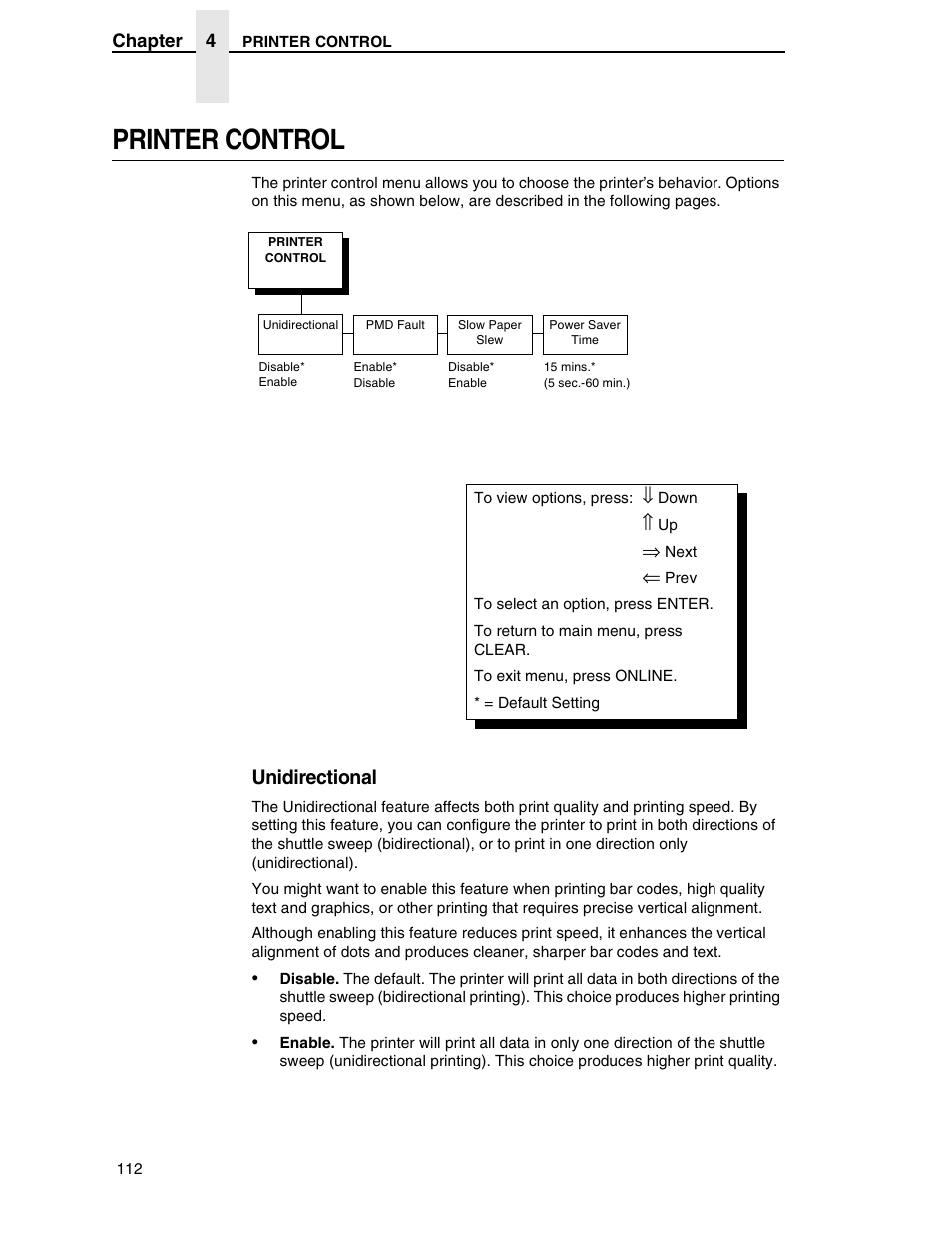 Printer control, Unidirectional | Compaq P5000 Series User Manual | Page 112 / 186