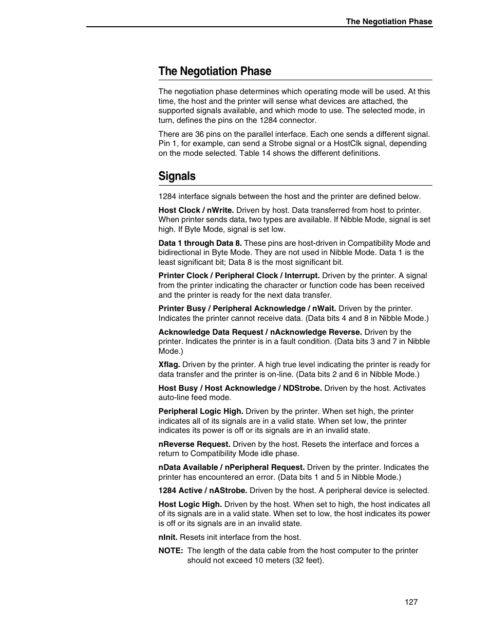 The negotiation phase, Signals | Compaq P5000 Series User Manual | Page 127 / 186