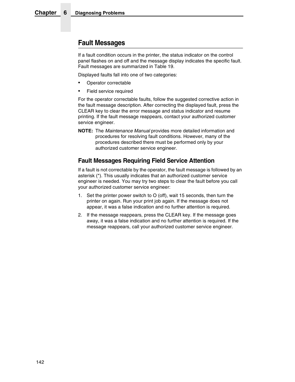 Fault messages, Fault messages requiring field service attention | Compaq P5000 Series User Manual | Page 142 / 186