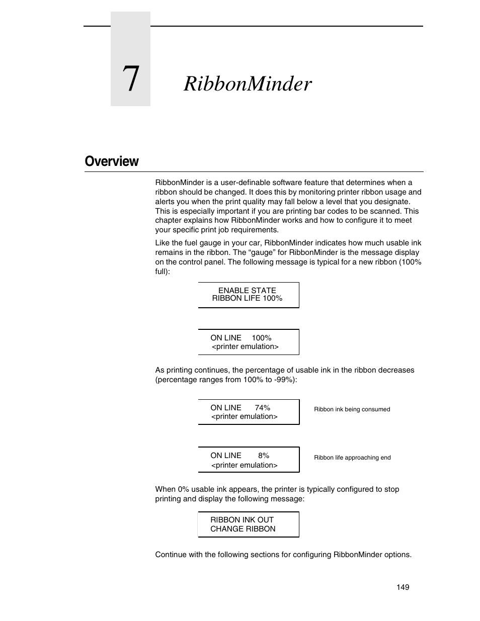 7 ribbonminder, Overview, Ribbonminder | Compaq P5000 Series User Manual | Page 149 / 186