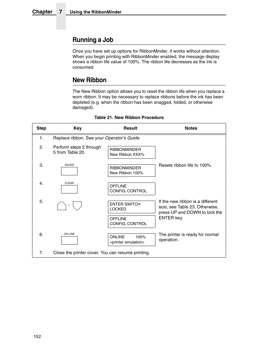 Running a job, New ribbon | Compaq P5000 Series User Manual | Page 152 / 186