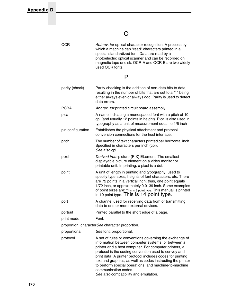 This is 14 point type | Compaq P5000 Series User Manual | Page 170 / 186