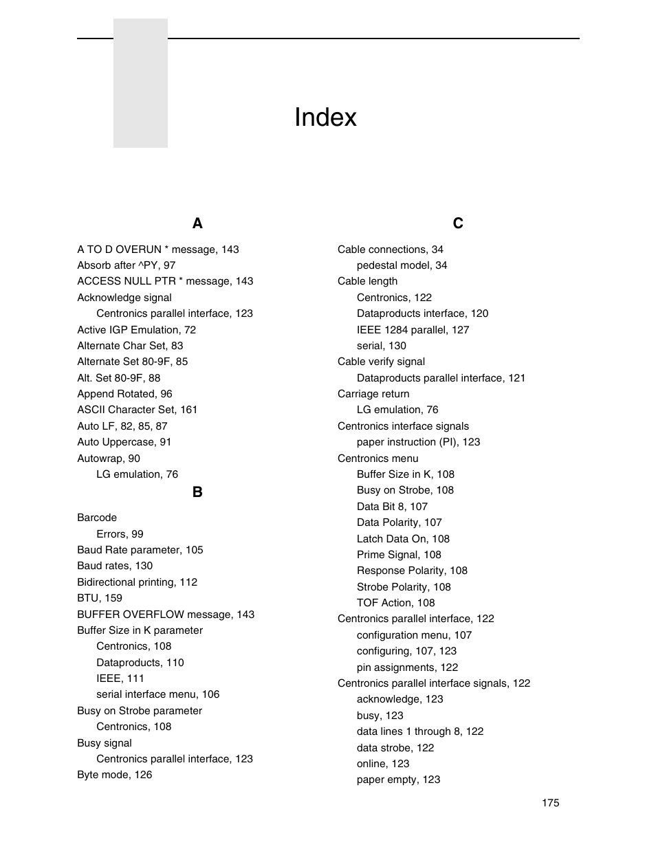 Index | Compaq P5000 Series User Manual | Page 175 / 186