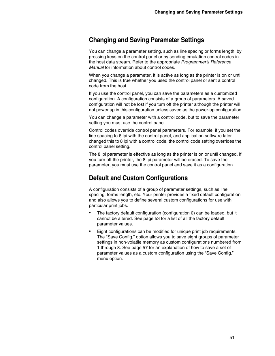 Changing and saving parameter settings, Default and custom configurations | Compaq P5000 Series User Manual | Page 51 / 186