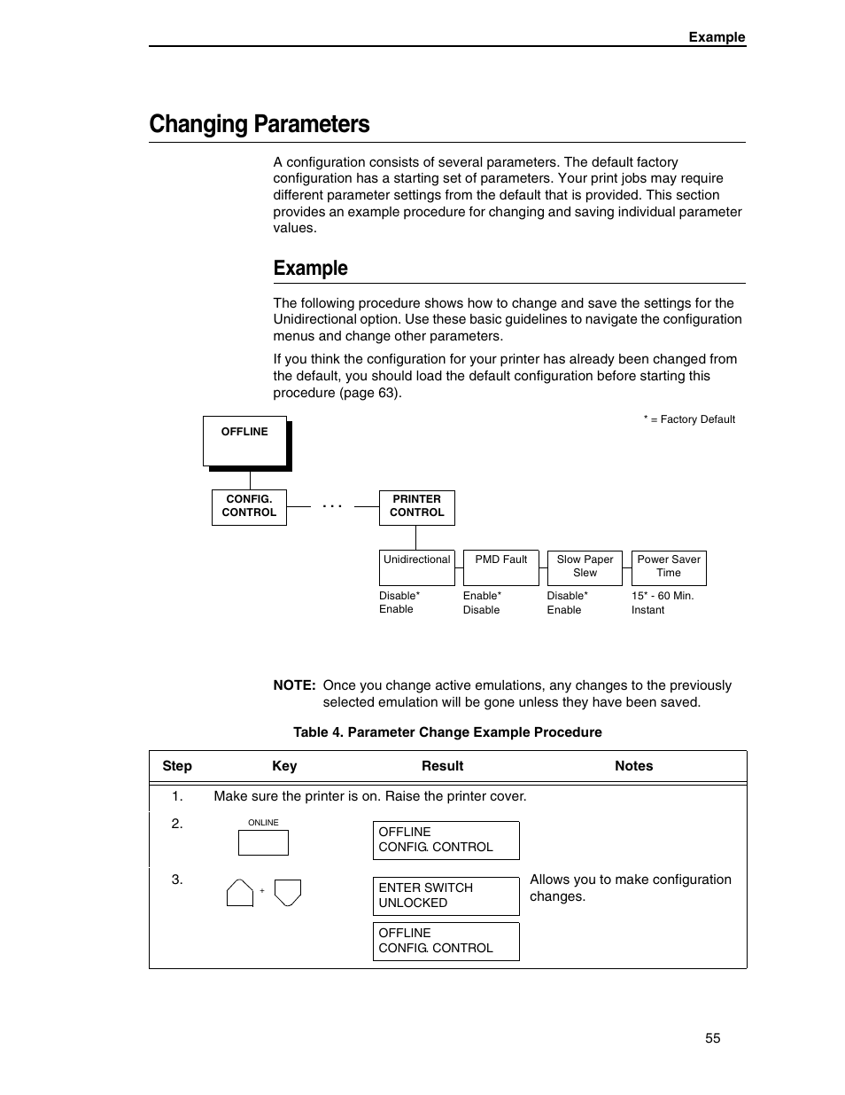 Changing parameters, Example | Compaq P5000 Series User Manual | Page 55 / 186