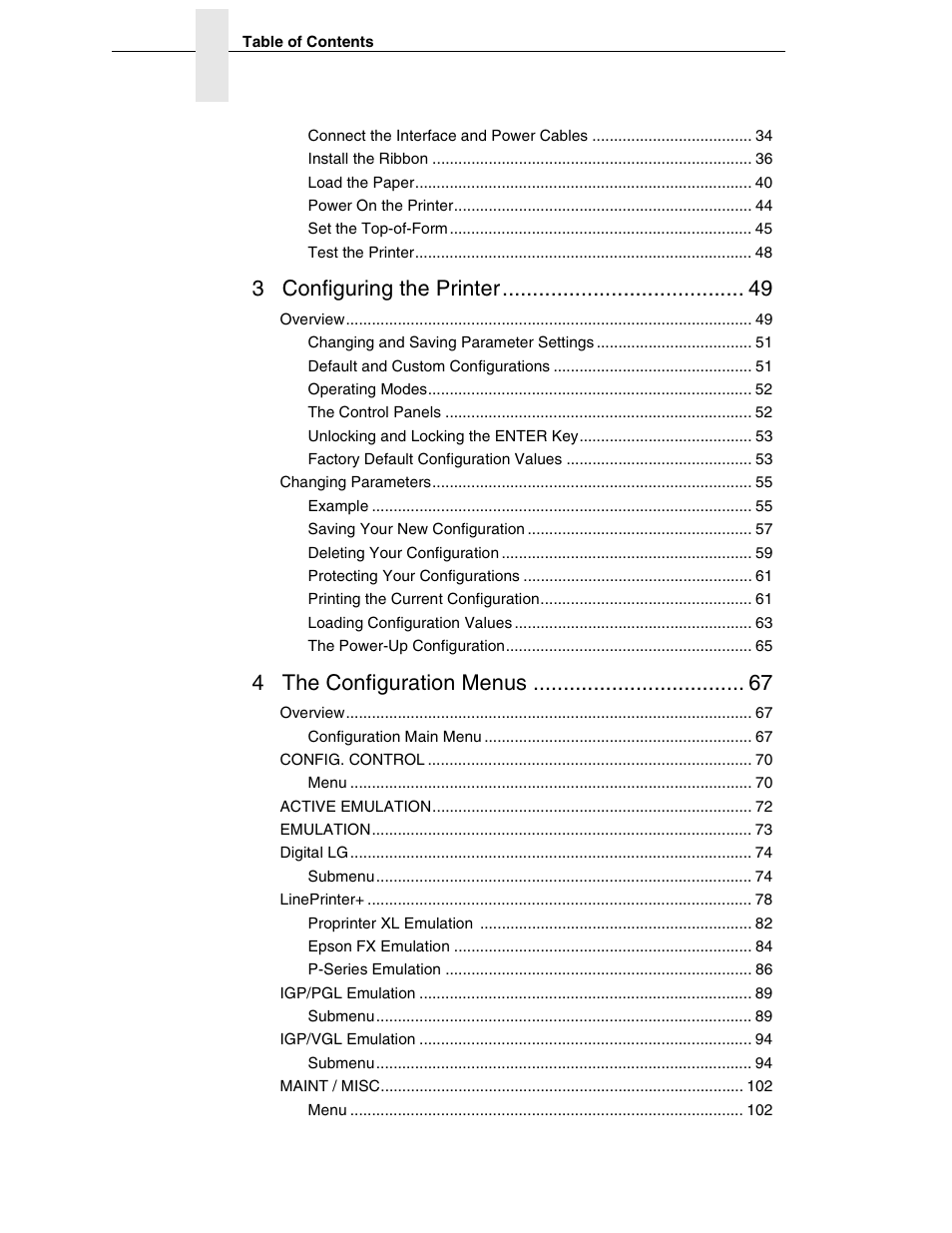 3 configuring the printer, 4 the configuration menus | Compaq P5000 Series User Manual | Page 6 / 186