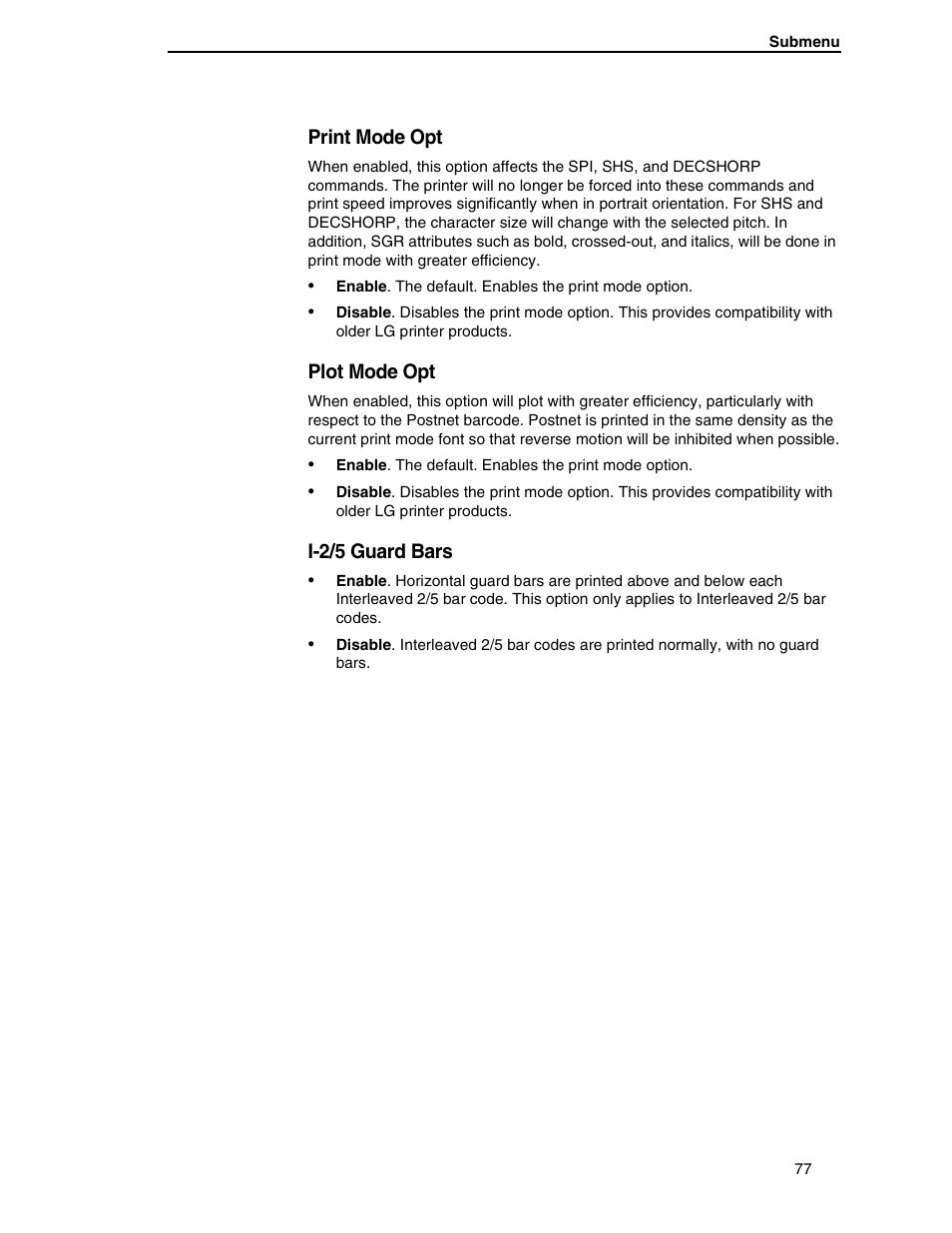 Print mode opt, Plot mode opt, I-2/5 guard bars | Compaq P5000 Series User Manual | Page 77 / 186