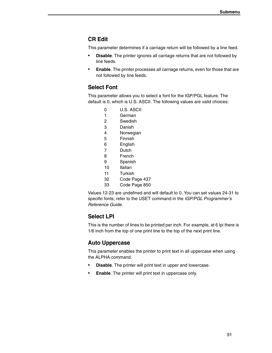 Cr edit, Select font, Select lpi | Auto uppercase | Compaq P5000 Series User Manual | Page 91 / 186