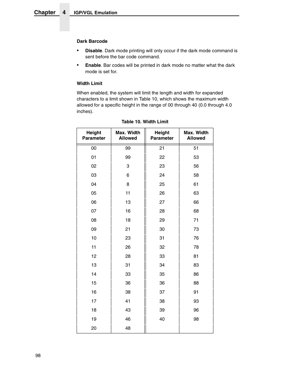 Dark barcode, Width limit | Compaq P5000 Series User Manual | Page 98 / 186