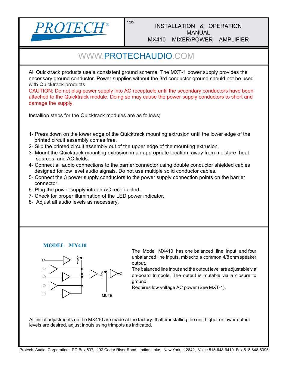 Protech Audio MX410 User Manual | 2 pages