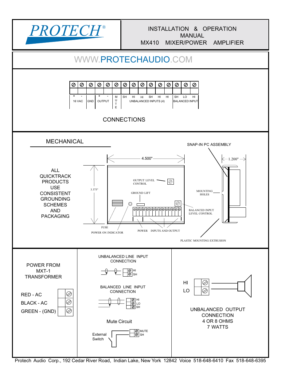 Protech, Mechanical connections | Protech Audio MX410 User Manual | Page 2 / 2