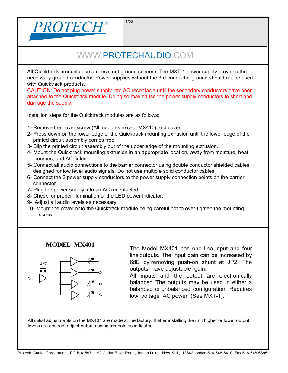 Protech Audio MX401 User Manual | 2 pages