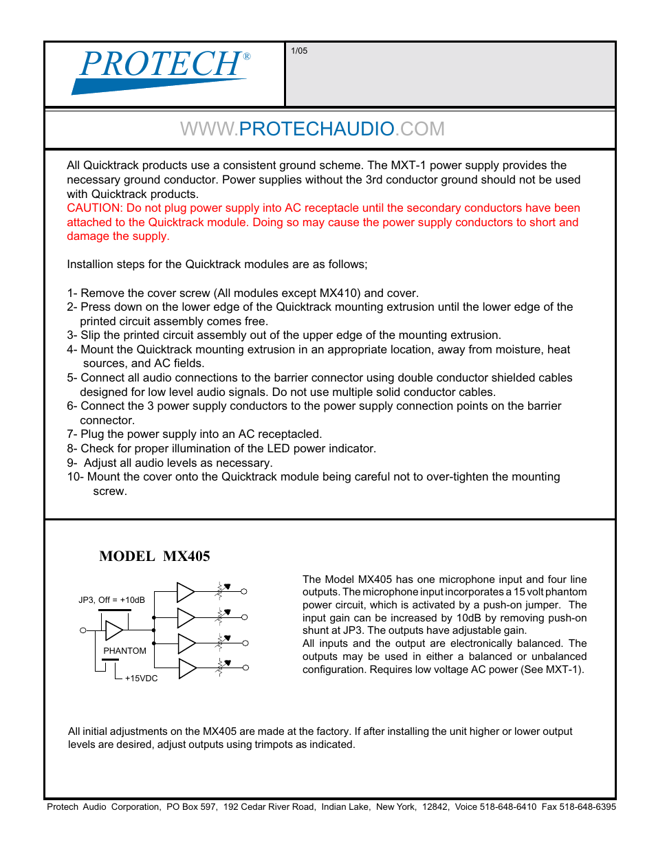 Protech Audio MX405 User Manual | 2 pages