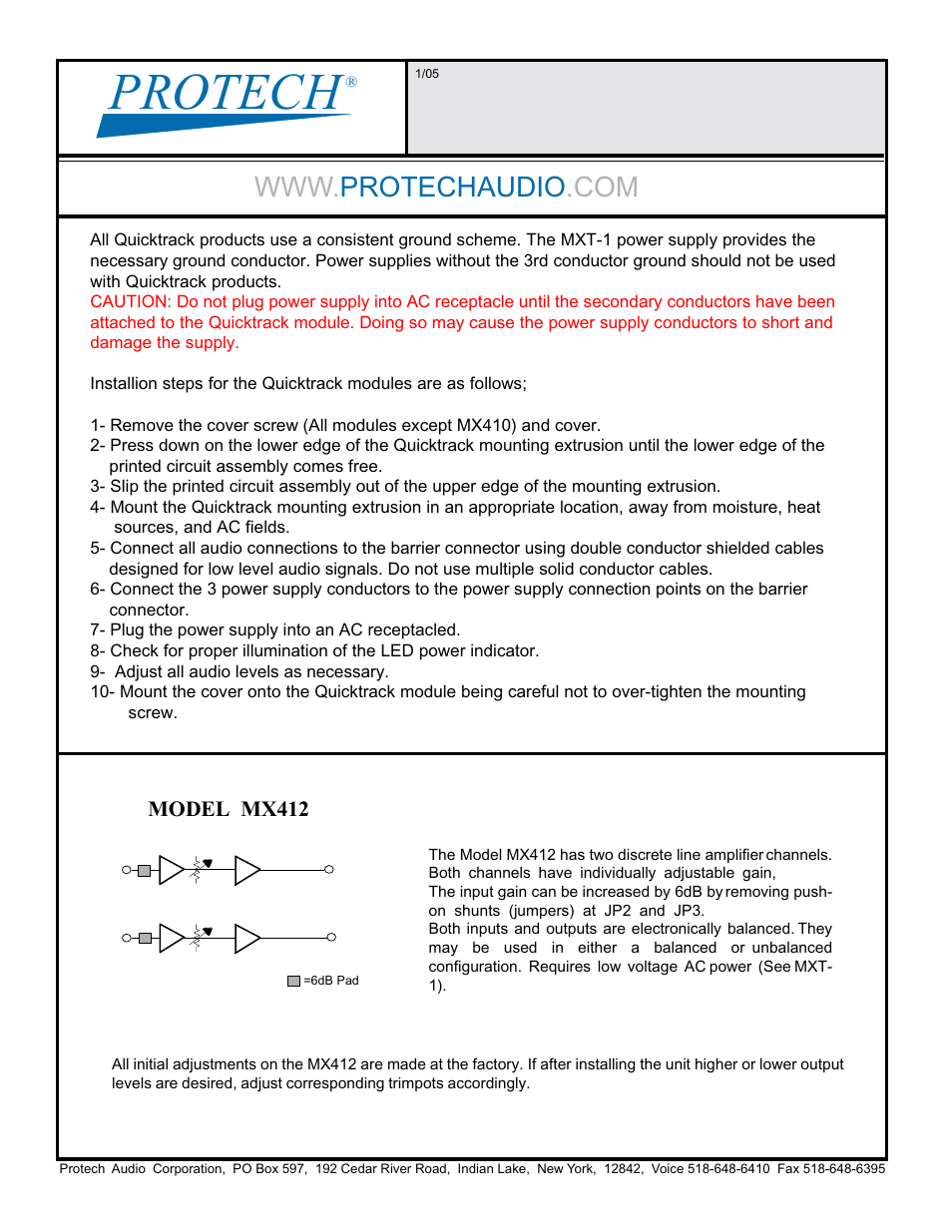 Protech Audio MX412 User Manual | 2 pages