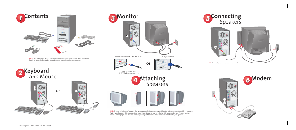 Keyboard, Contents monitor connecting, Modem attaching | And mouse, Speakers | Compaq S0000 User Manual | Page 2 / 2
