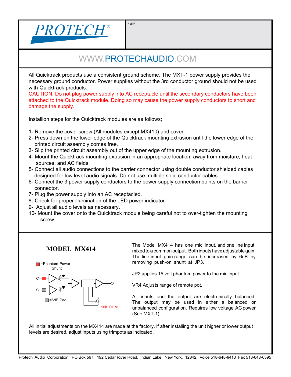 Protech Audio MX414 User Manual | 2 pages