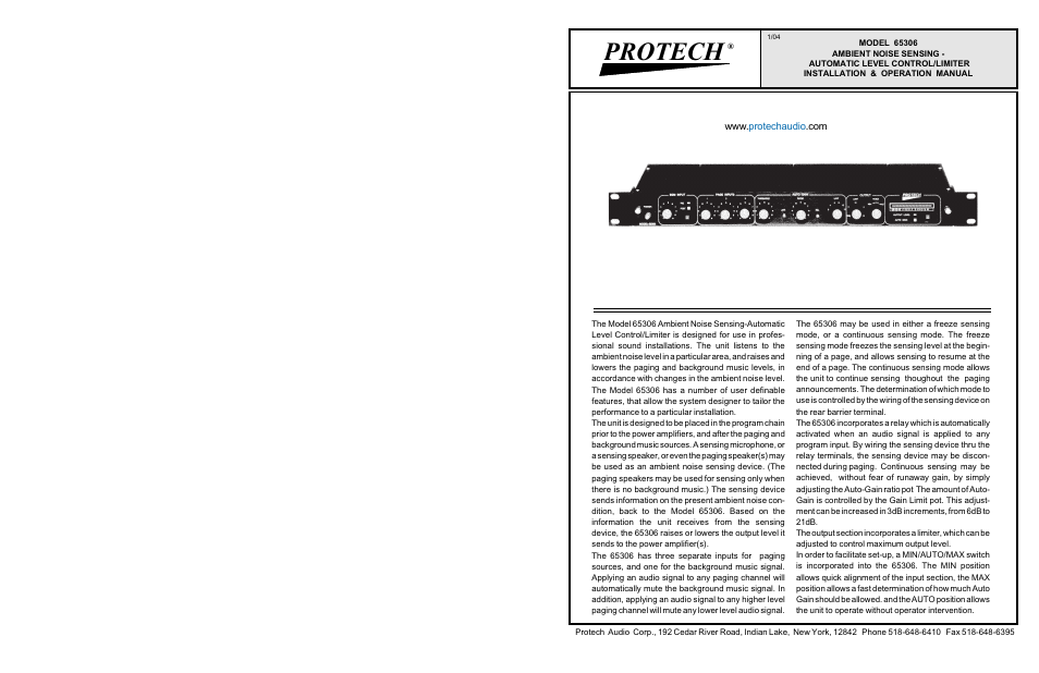 Protech Audio 65306 User Manual | 4 pages