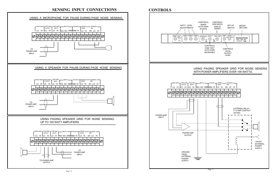 Sensing input connections, Controls | Protech Audio 65306 User Manual | Page 3 / 4