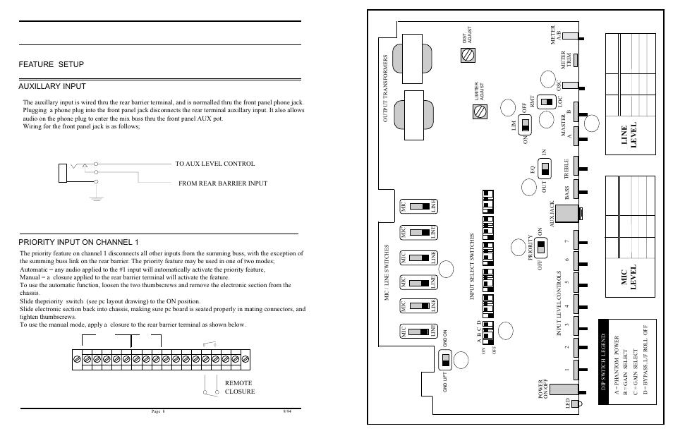 B c gain, Mic level, Line level | Remote closure, Off on on | Protech Audio 51003 User Manual | Page 5 / 6