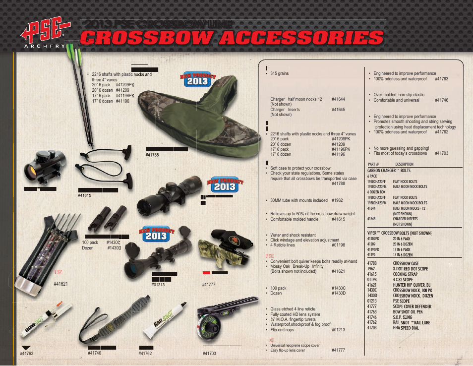 Crossbow accessories, 2013 pse crossbow line | PSE Archery Crossbows 2013 User Manual | Page 11 / 11