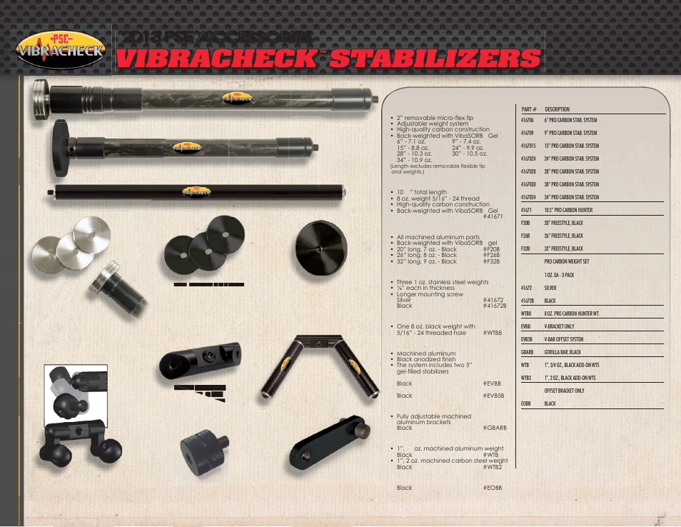 Vibracheck, Stabilizers, 2013 pse accessories | PSE Archery Vibracheck Accessories 2013 User Manual | Page 3 / 4
