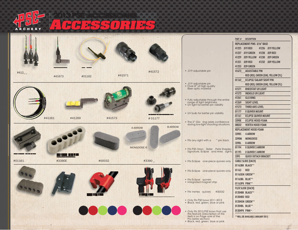 Ccessories, 2013 pse accessories | PSE Archery Binder Accessories 2013 User Manual | Page 8 / 9