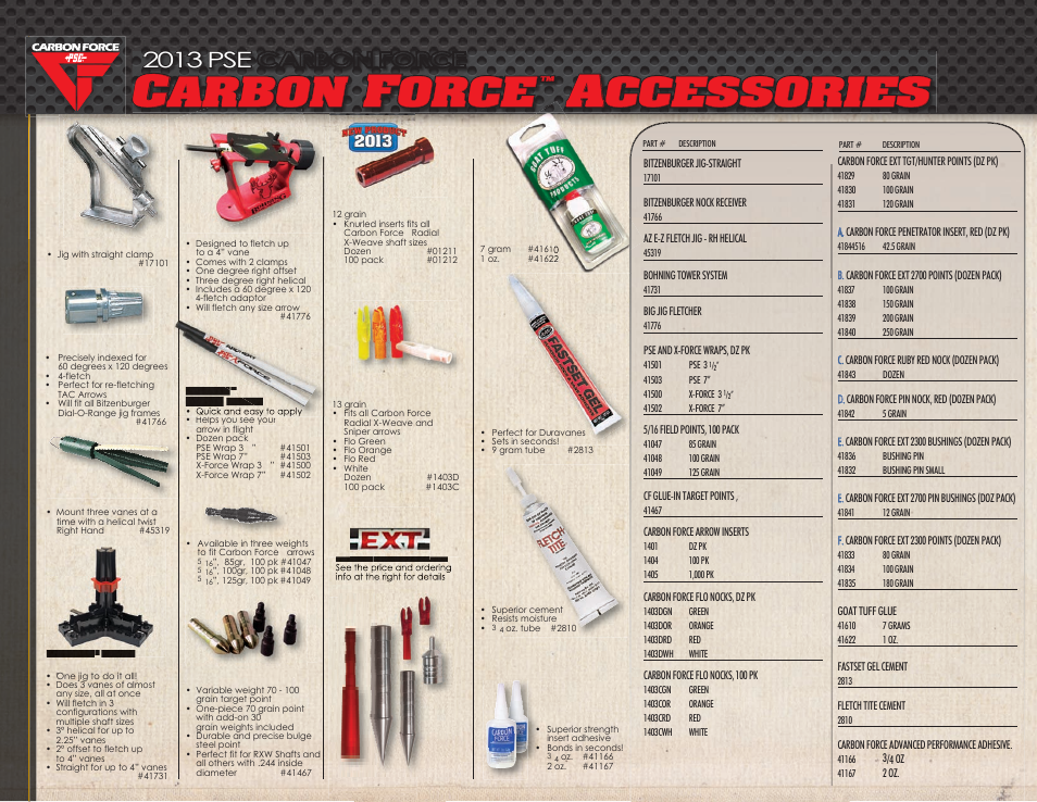 Arbon, Orce, Ccessories | 2013 pse carbon force | PSE Archery Arrows 2013 User Manual | Page 5 / 5