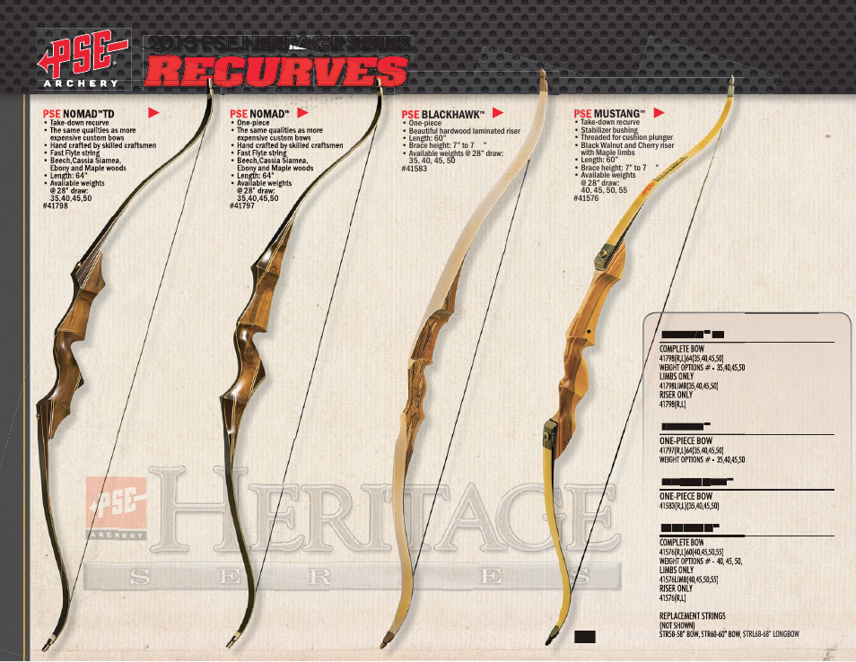 Ecurves, 2013 pse heritage series | PSE Archery Heritage Series Bows 2013 User Manual | Page 5 / 9