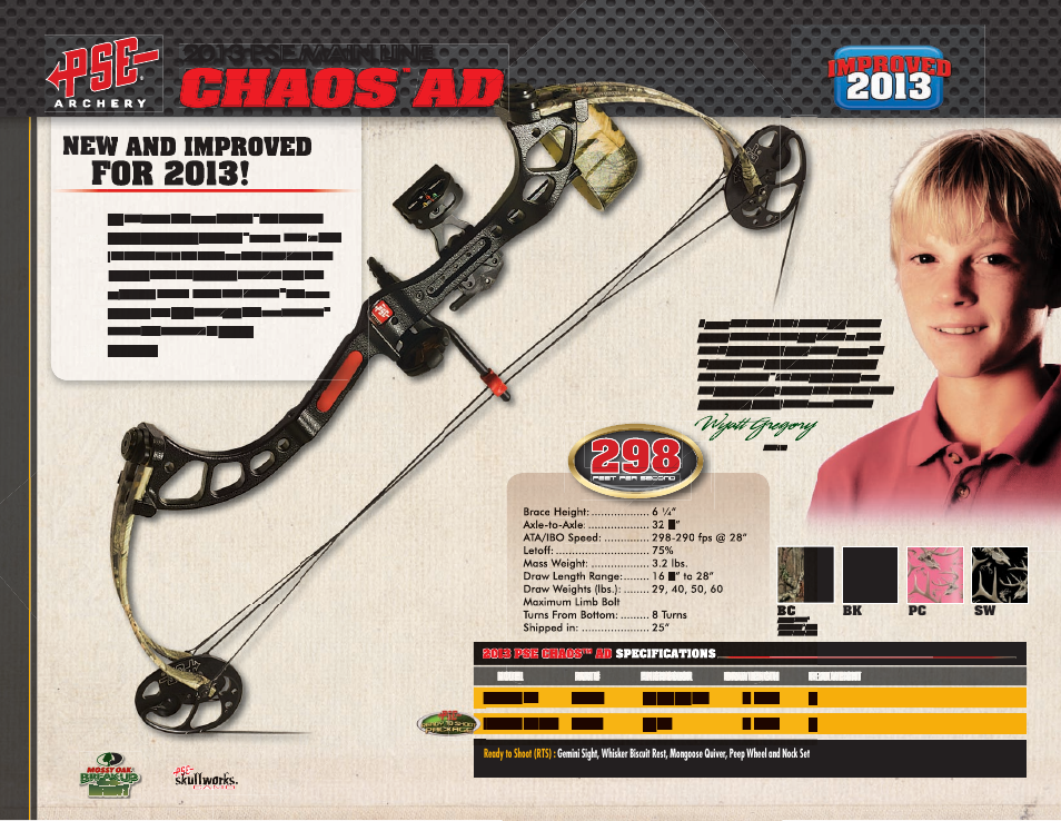 Chaos, Wyatt gregory, For 2013 | New and improved, 2013 pse main line | PSE Archery Mainline Bows 2013 User Manual | Page 11 / 13