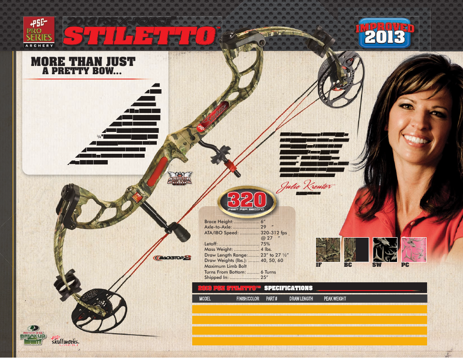 Stiletto, Julie kreuter, More than just | 2013 pse x-force, A pretty bow | PSE Archery Pro Series Bows 2013 User Manual | Page 13 / 19