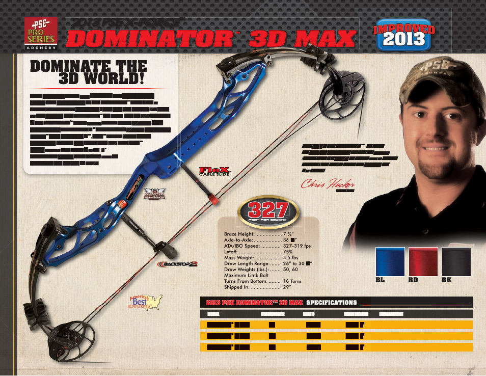 Dominator, 3d max, Chris hacker | Dominate the 3d world, 2013 pse x-force | PSE Archery Pro Series Bows 2013 User Manual | Page 17 / 19