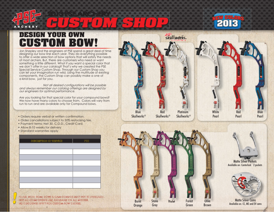 Custom shop, Custom bow, Design your own | 2013 pse archery | PSE Archery Pro Series Bows 2013 User Manual | Page 2 / 19