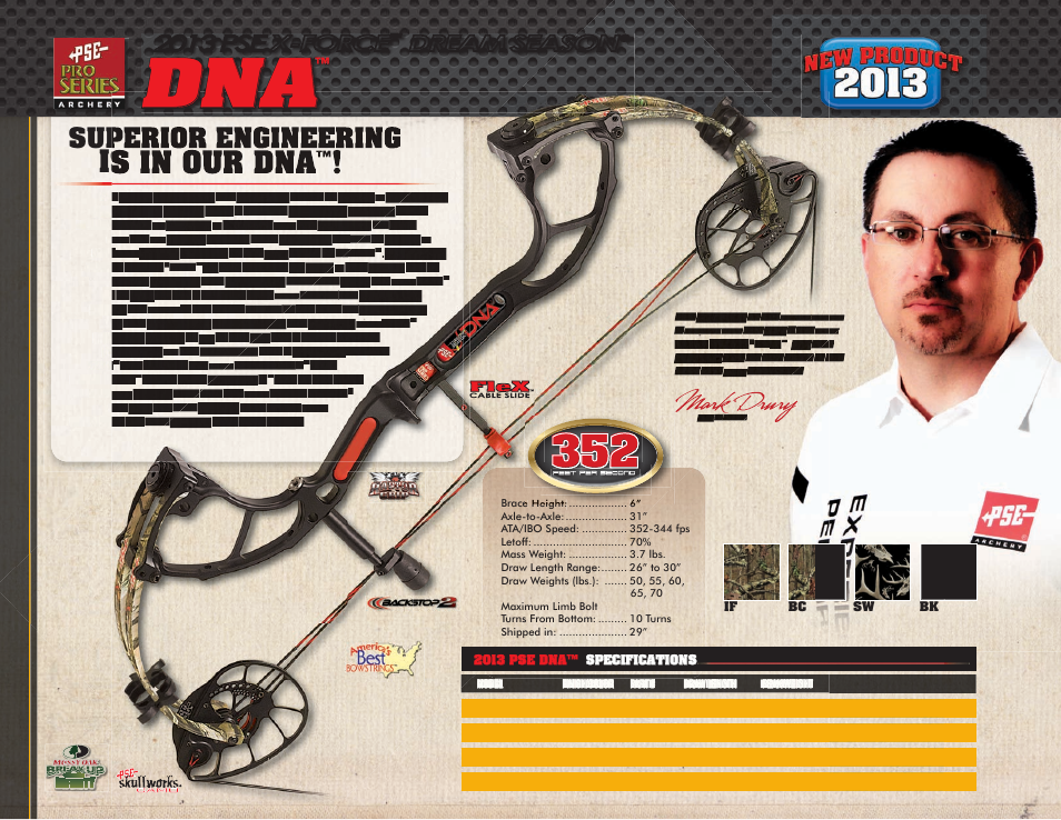 Mark drury, Is in our dna, Superior engineering | 2013 pse x-force, Dream season | PSE Archery Pro Series Bows 2013 User Manual | Page 8 / 19