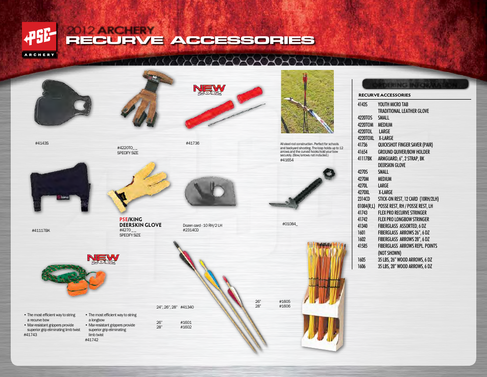 Recurve accessories, 2012 archery | PSE Archery Heritage Series Bows 2012 User Manual | Page 7 / 7
